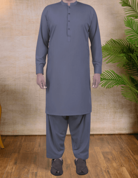 Grijs - Shalwar Kameez - Bandkraag - Saqafat Collectie