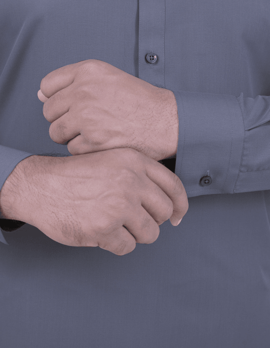 Grijs - Shalwar Kameez - Bandkraag - Saqafat Collectie