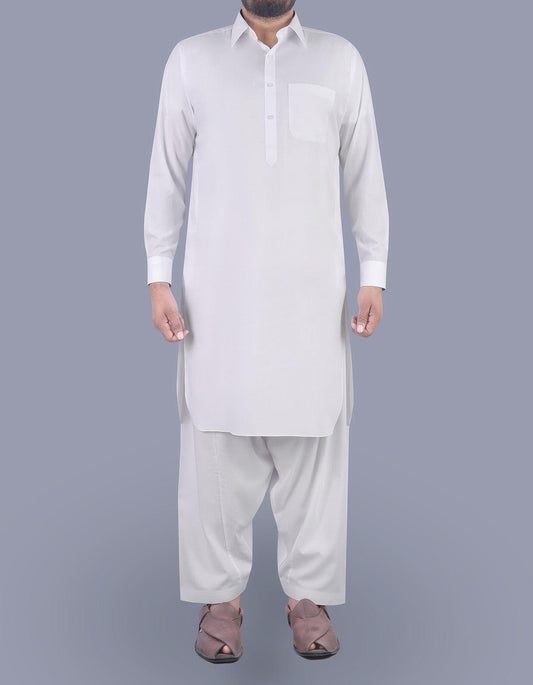 Effen wit - Shalwar kameez - Gewone kraag - Saqafat collectie