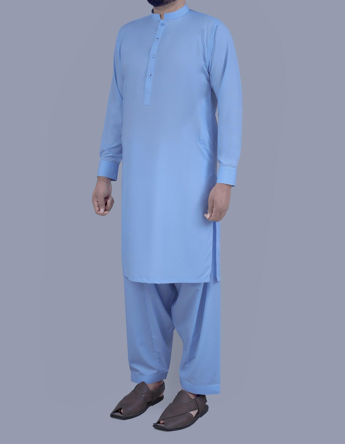 Lichtblauw - Shalwar kameez - Bandkraag - Saqafat collectie