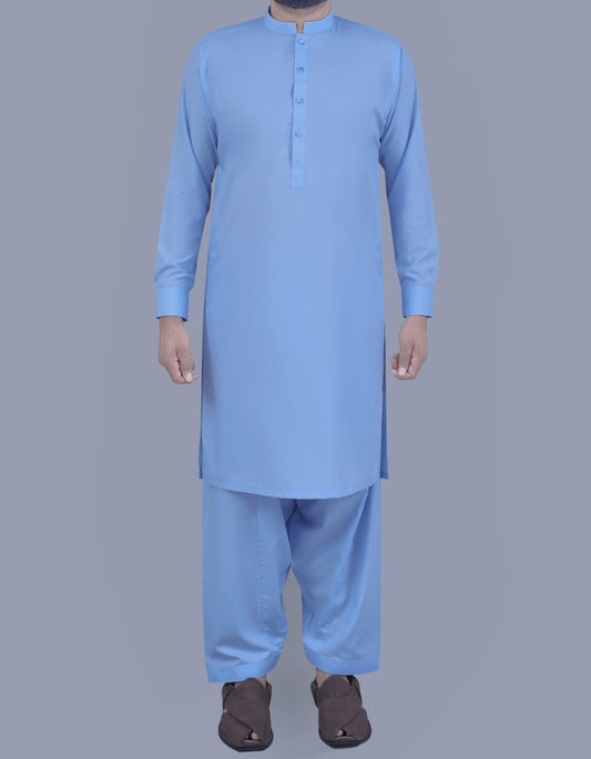 Lichtblauw - Shalwar kameez - Bandkraag - Saqafat collectie