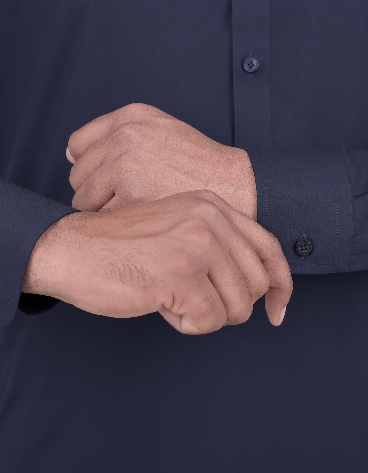 Navy Blauw - Shalwar kameez - Bandkraag - Saqafat collectie