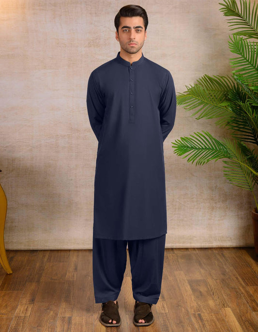 Navy Blauw - Shalwar kameez - Bandkraag - Saqafat collectie