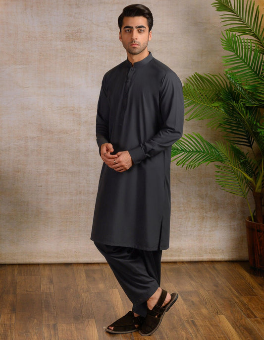 Zwart - Shalwar kameez - Bandkraag - Saqafat collectie