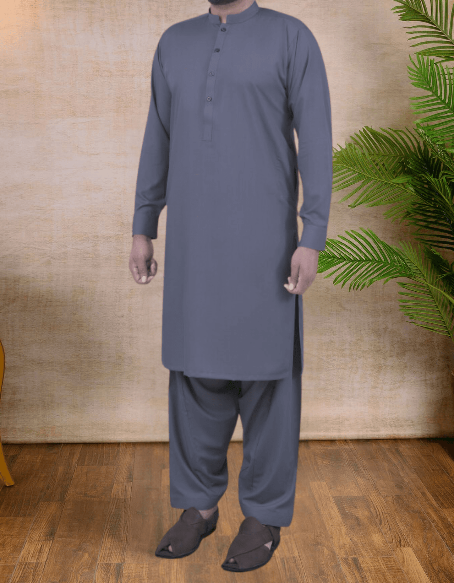 Grijs - Shalwar Kameez - Bandkraag - Saqafat Collectie