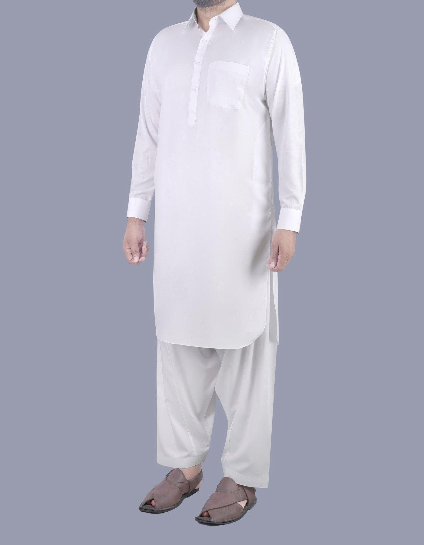 Effen wit - Shalwar kameez - Gewone kraag - Saqafat collectie